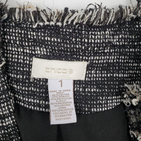 Chicos Women Cardigan Sweater Jacket Lining Open Front Black Tan Chicos 1= Med - Picture 3 of 9